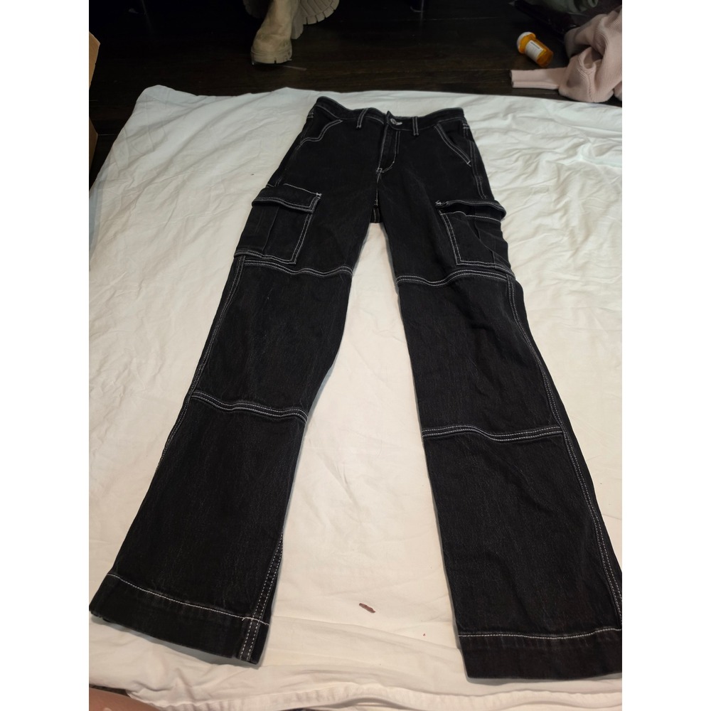 Wild Fable Super High Rise Baggy Cargo Jeans Black Contrast Stitch 0/25R